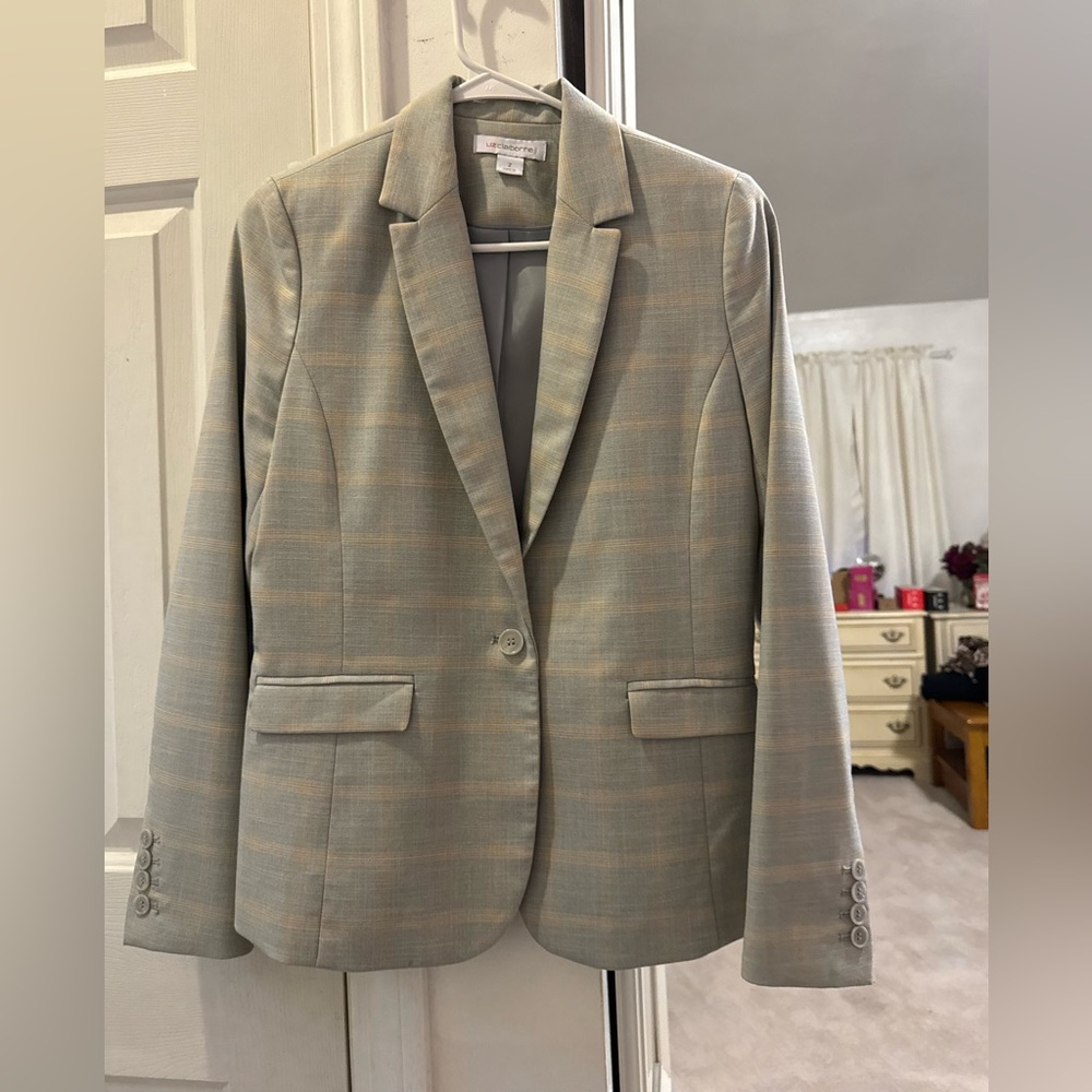 Liz Claiborne Grey Orange Plaid Blazer